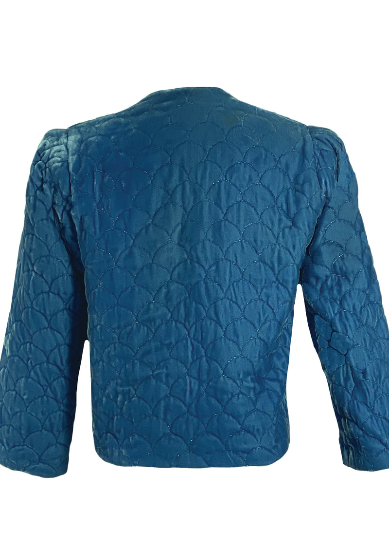 Vintage 1940s Quilted Blue Silk Velvet Jacket- New!