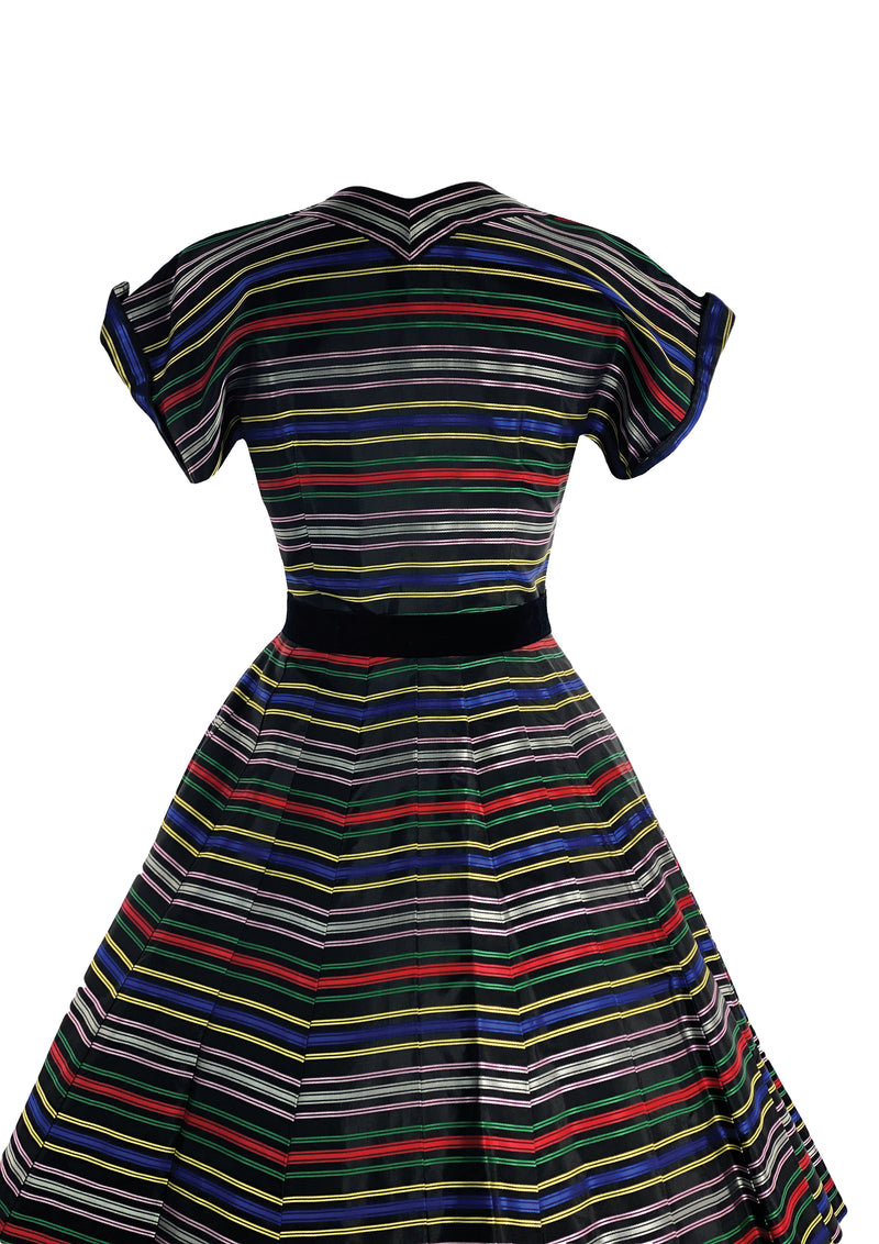 Striking 1950s Rainbow Striped Taffeta New Look Dress- New!