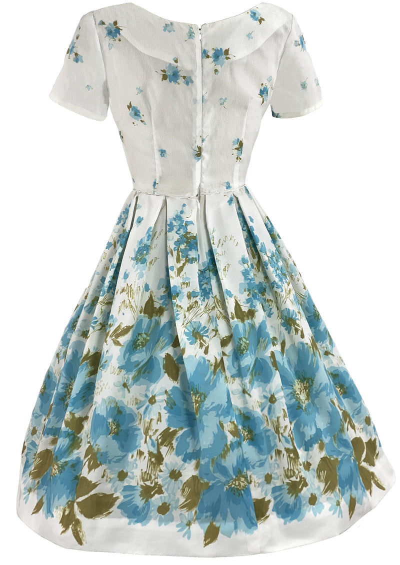 Late 1950s - Early 1960s Blue Border Floral Print - NEW!