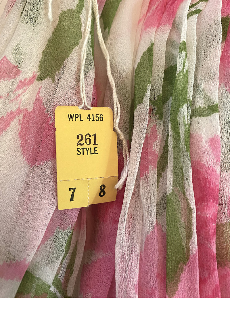 Early 1960s Pink Carnations Chiffon Dress - NEW!