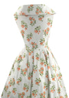 Early 1960s Orange Floral Dress on White Cotton- New!