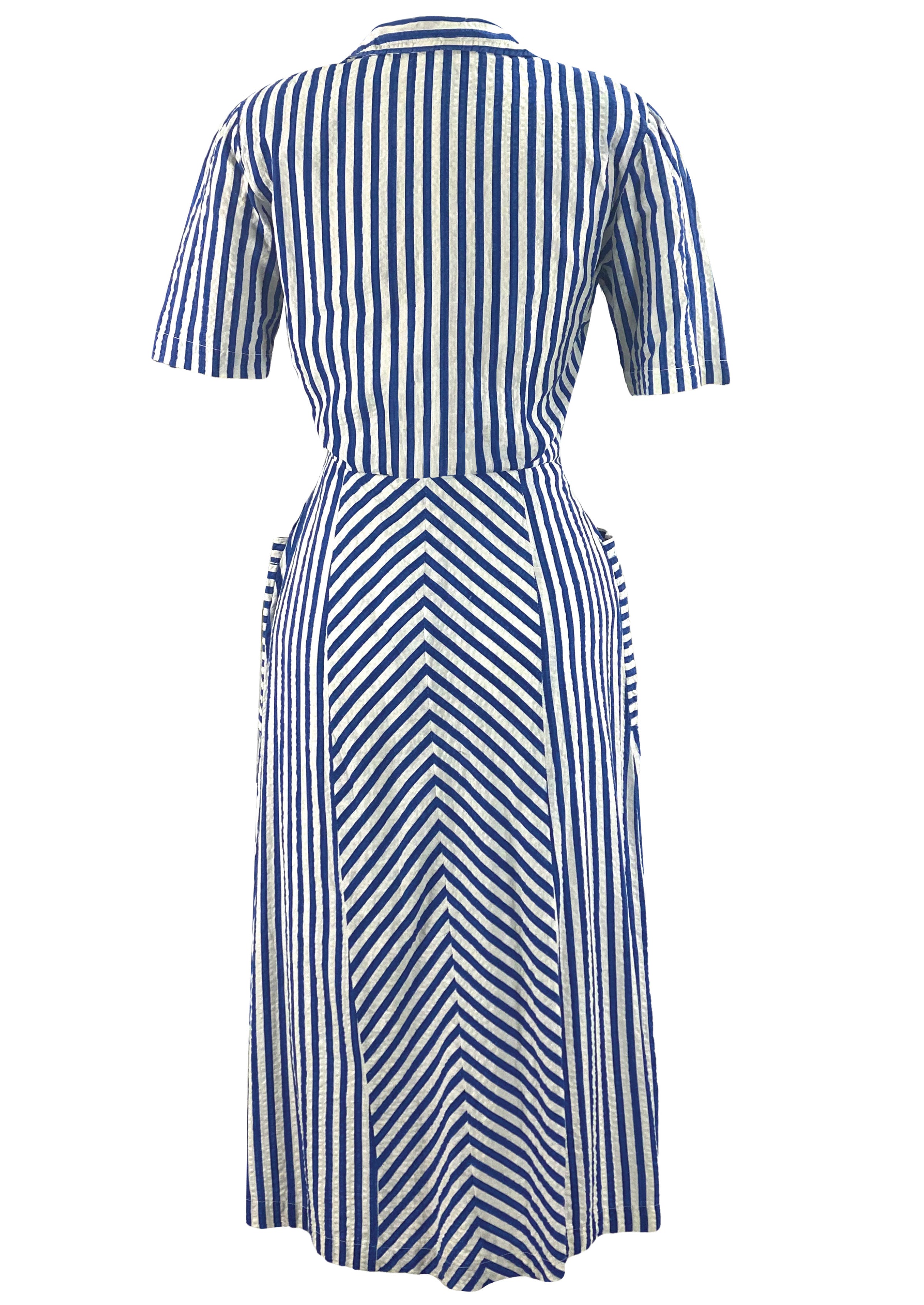 Late 1930s Early 1940s Blue and White Chevron Stripe Dress - NEW! Coutura Vintage Late 1930s Early 1940s Blue and White Chevron Stripe Dress - NEW! Coutura Vintage