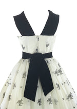 Vintage 1950s B&W Flocked Chiffon Party Dress - New!
