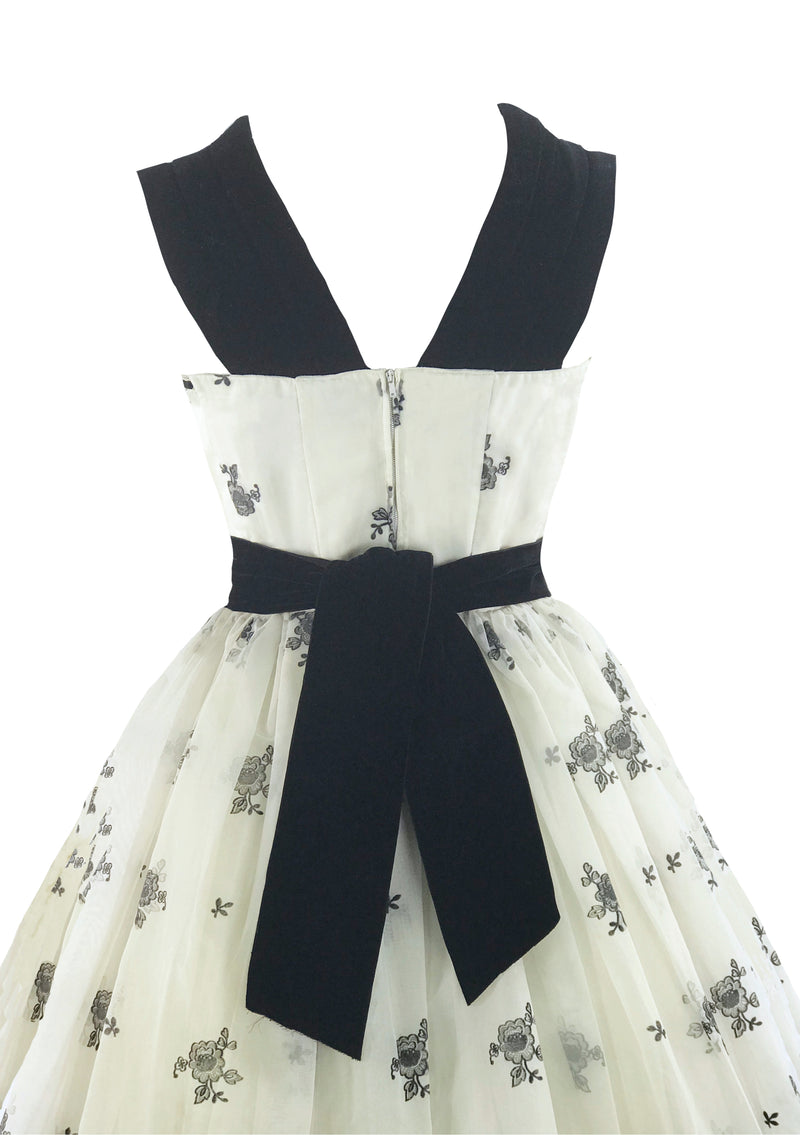 Vintage 1950s B&W Flocked Chiffon Party Dress - New!