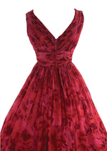 Stunning 1950s Red Rose Organza 3D Party Dress - New!
