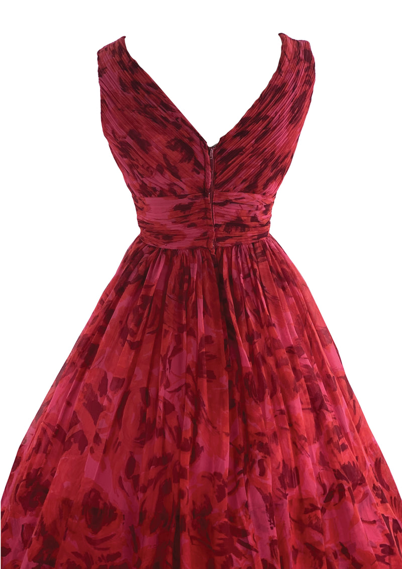 Stunning 1950s Red Rose Organza 3D Party Dress - New!