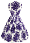 Late 1950s to Early 1960s Purple Bouquet Cotton Dress- NEW!
