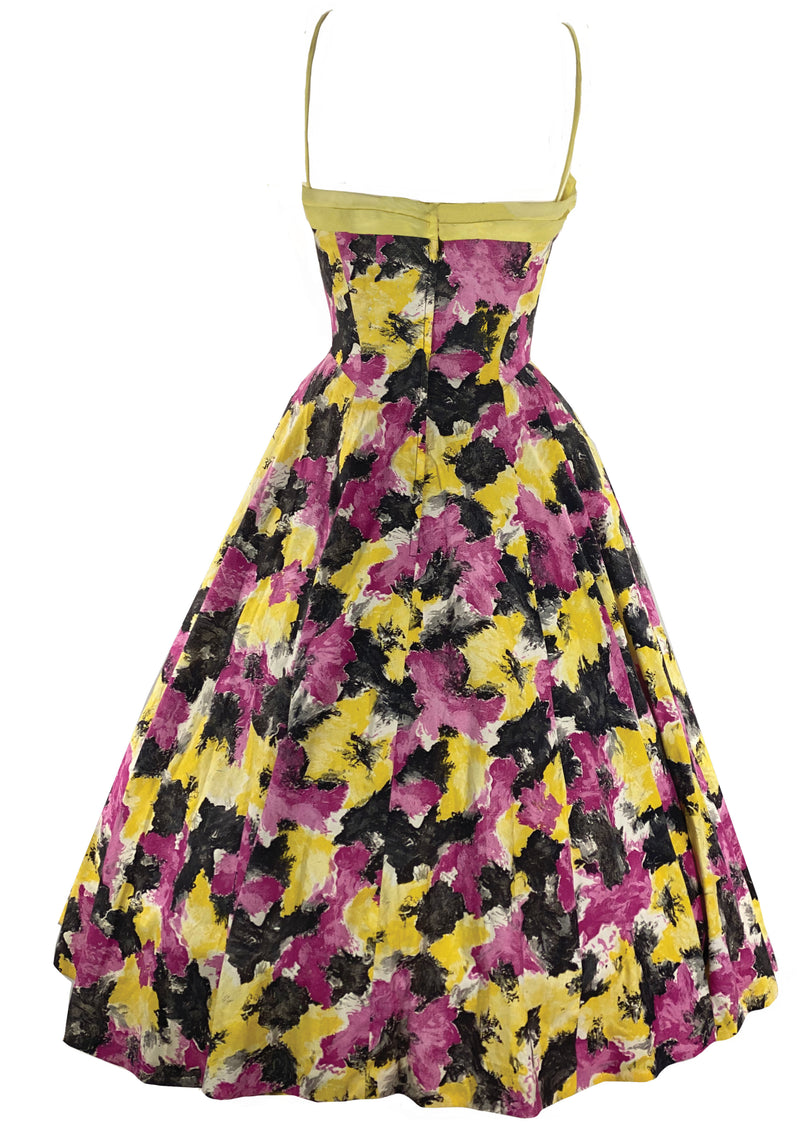 1950s Rose Pink and Yellow Abstract Floral Cocktail Dress- New!