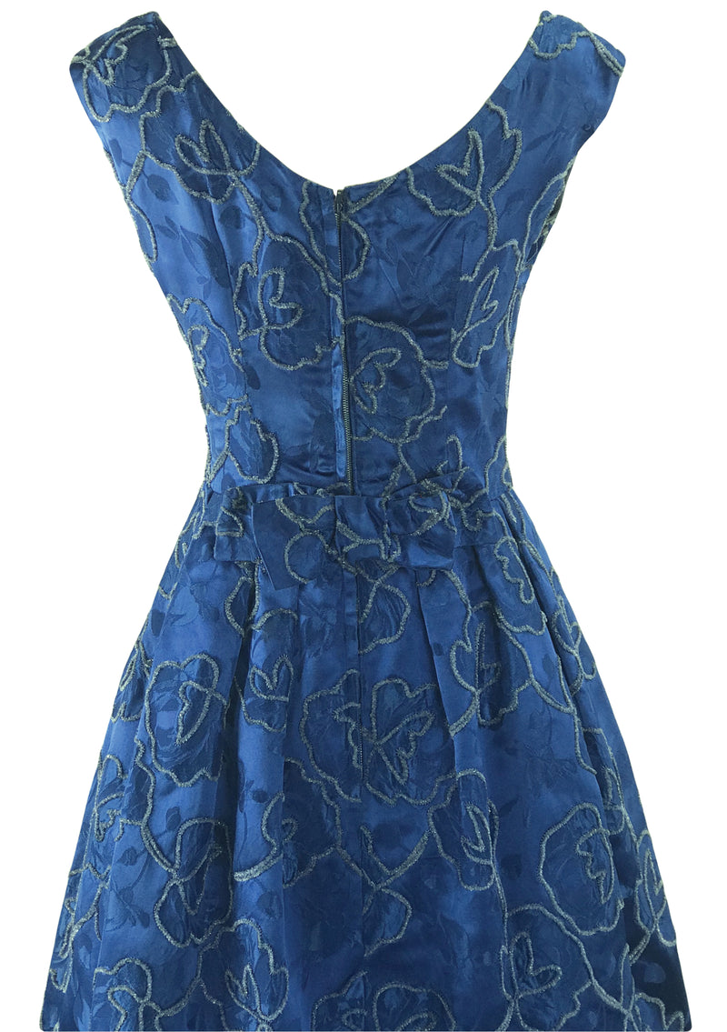 Vintage 1950s - 1960s Blue Roses Brocade Cocktail Dress- New!