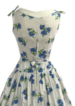 Vintage 1950s Blue Carnations & Dots Cotton Dress- New!