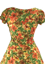 Pretty 1950s Orange Hibiscus Floral Cotton Dress - New!