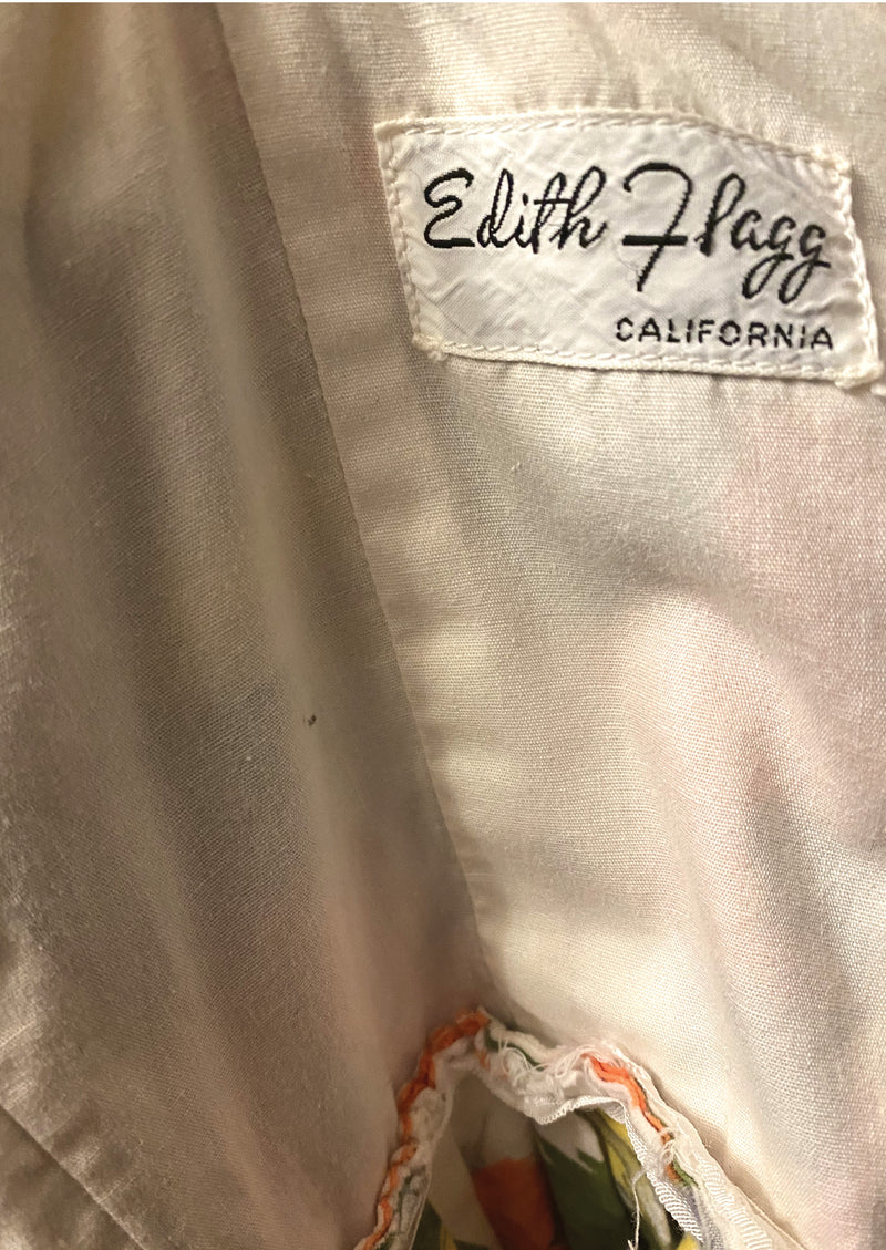 Vintage 1950s Golden and Tangerine Roses Cotton Dress - New!