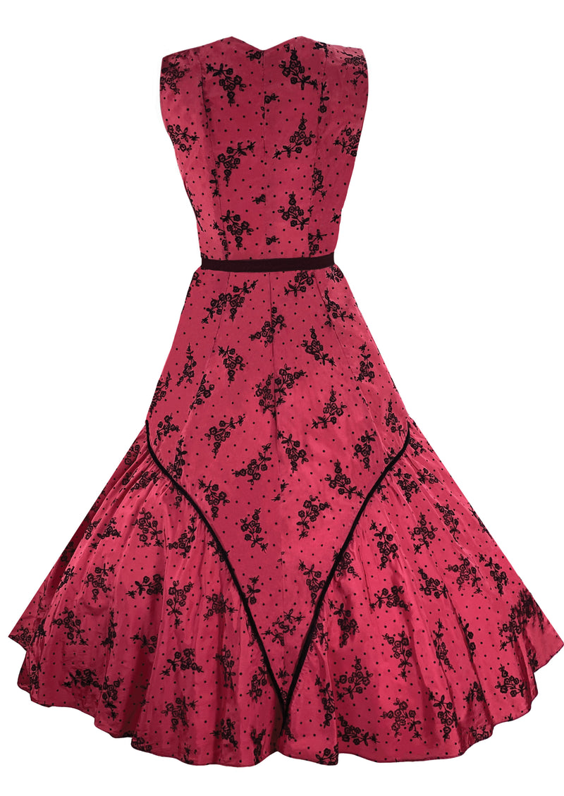 Vintage 1950s Cranberry Red Flocked Taffeta Dress- New!