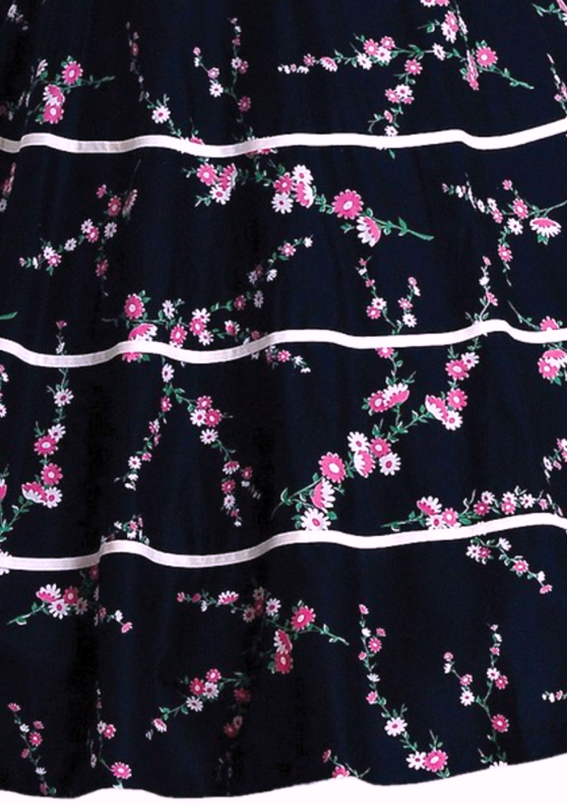 1950s Pink Floral on Black Party Dress Ensemble - New!