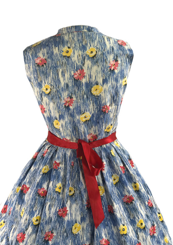 Vintage 1950s Red and Yellow Floral Cotton Dress - New!