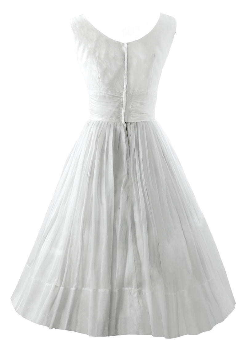 Late 1950s Early 1960s White Chiffon Cocktail / Wedding Dress- New!