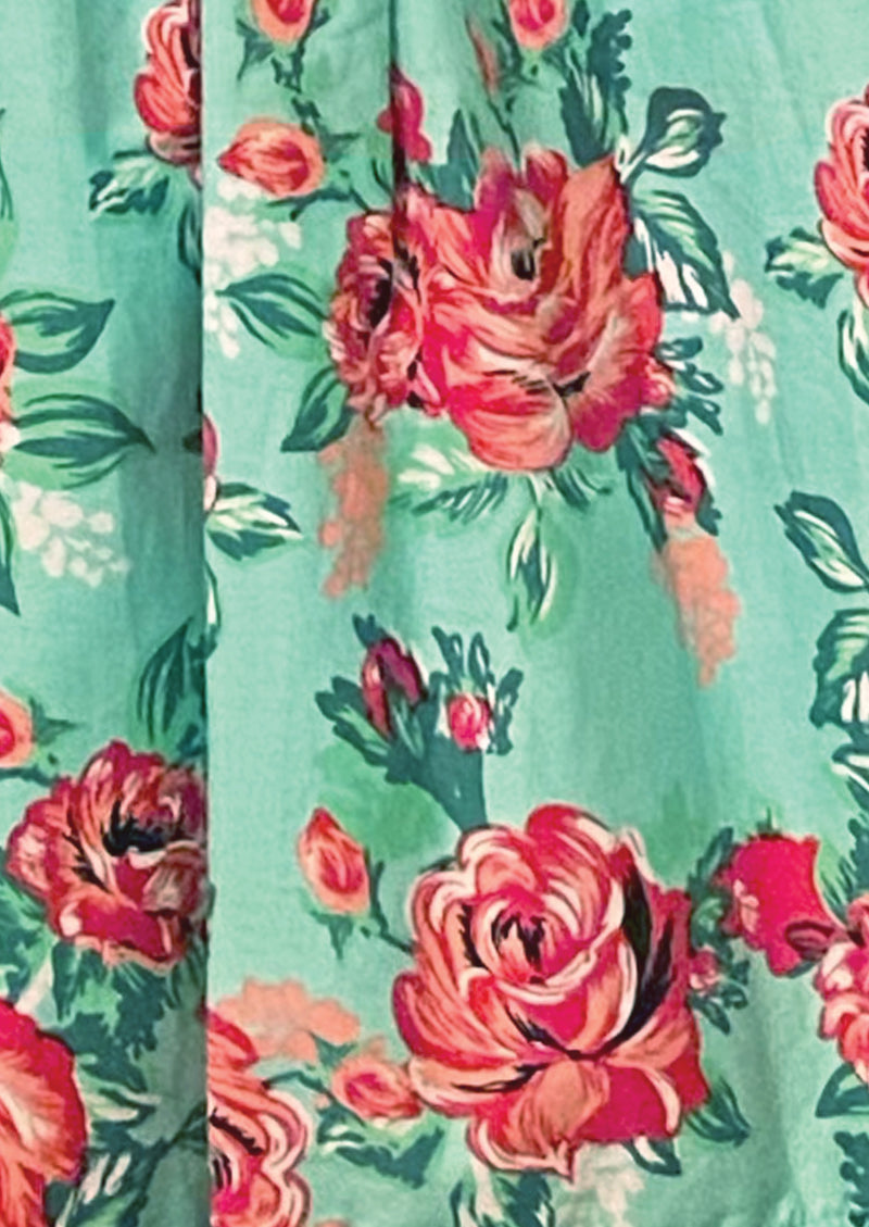 Recreation of Mint Green Cotton Roses Border Print Dress - New!