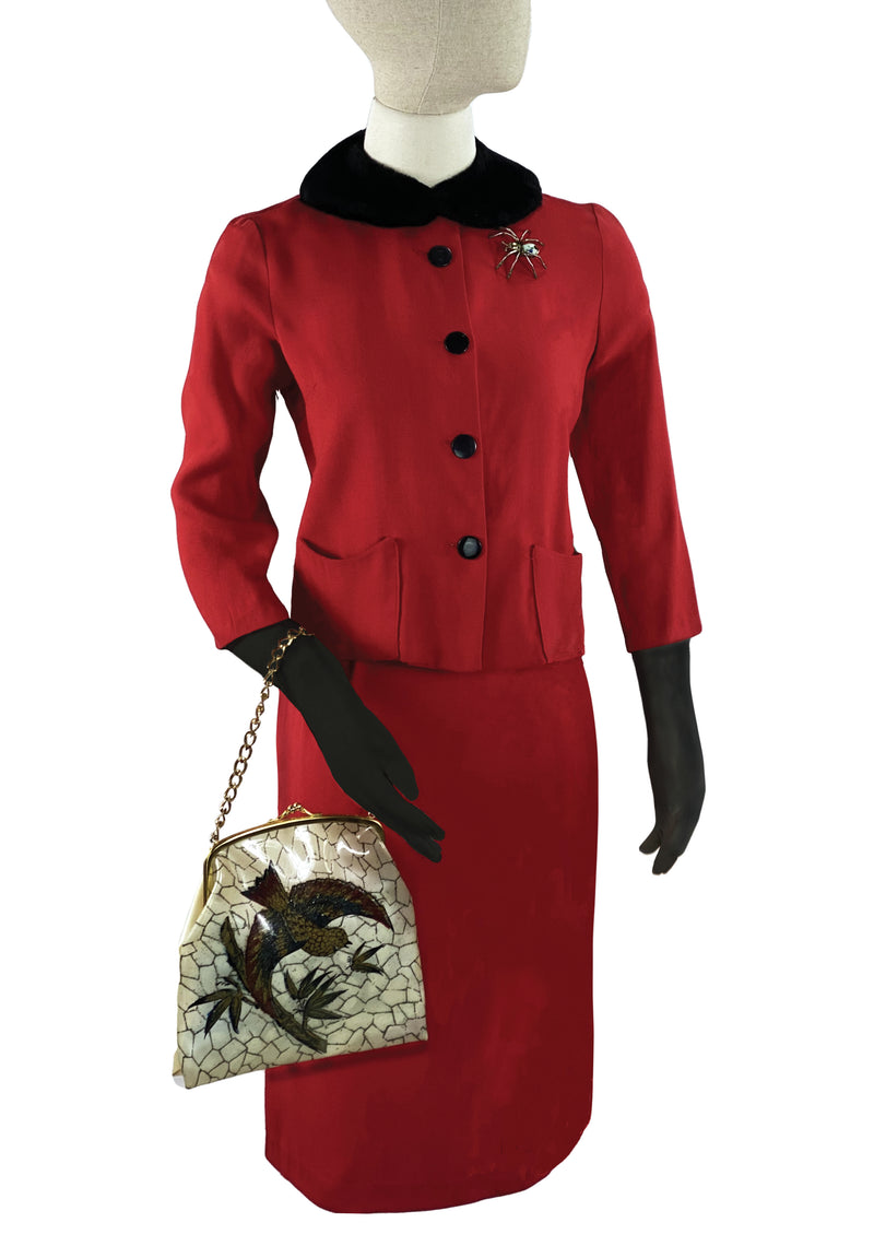 Vintage Early 1960s Ruby Red Wool Blend Suit- NEW!