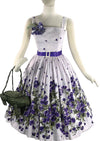 Stunning 1950s Purple Violets Border Print Dress- New!