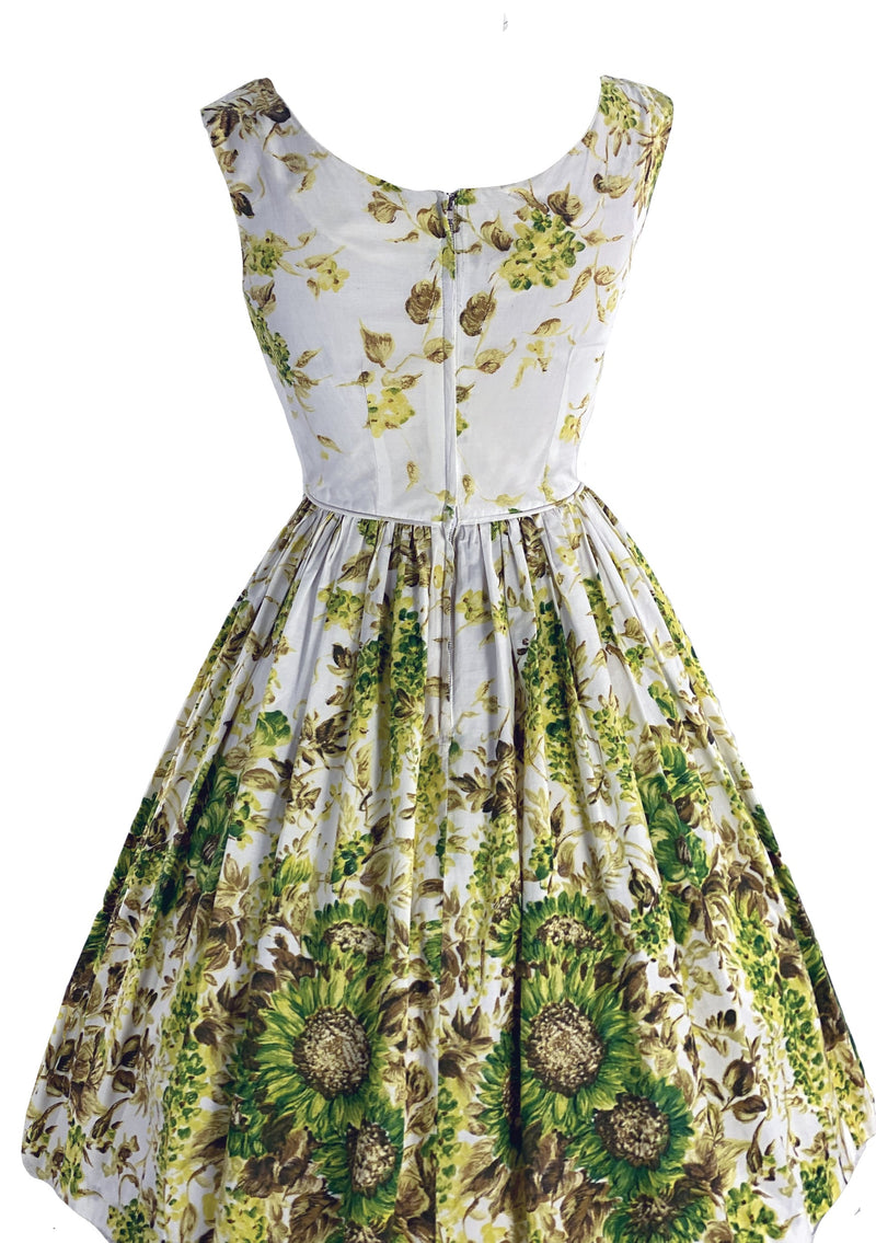 Gorgeous 1950s Giant Sunflower Print Cotton Dress- New!