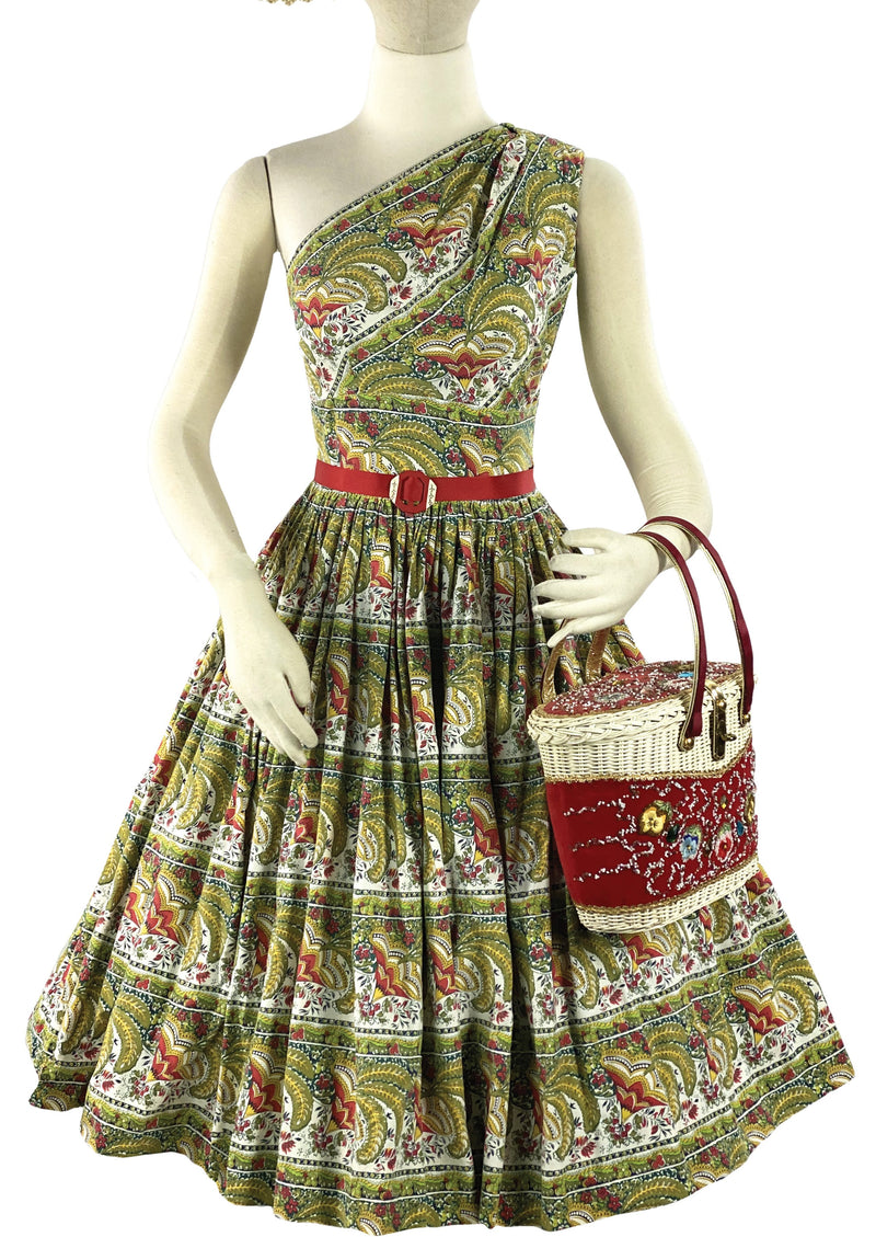 Late 1950s Florentine Print Cotton Dress - New!