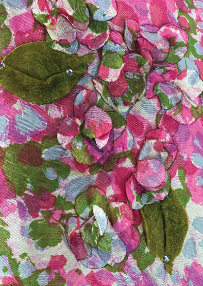 Eye-Catching 1950s Pink Floral 3D Applique Silk Dress - New!
