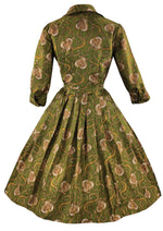 Late 1950s to Early 1960s Olive Green Paisley Dress- NEW!