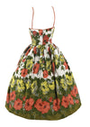 Vintage 1950s Golden and Tangerine Roses Cotton Dress - New!