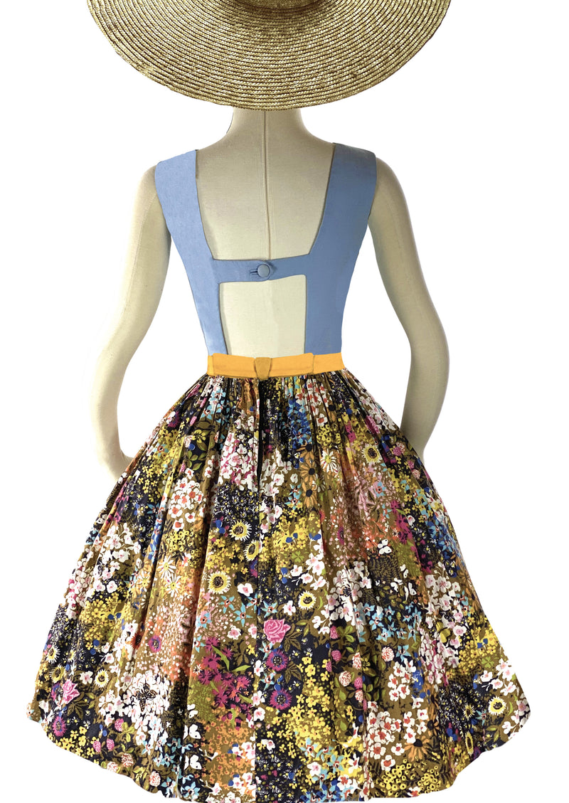Late 1950s Early 1960s Floral Cotton Designer Dress - New!