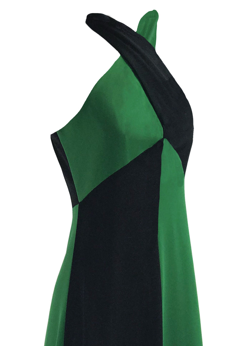 Vintage 1970s Green and Black Colour Block Maxi Dress- New!