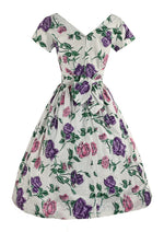 1950s Horrockses Designer Pink & Purple Roses Dress- New!