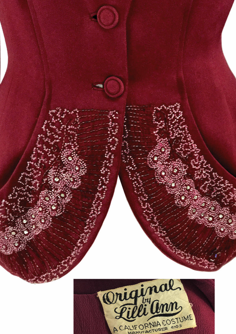 Vintage 1940s Couture Lilli Ann Burgundy Beaded Jacket- New!