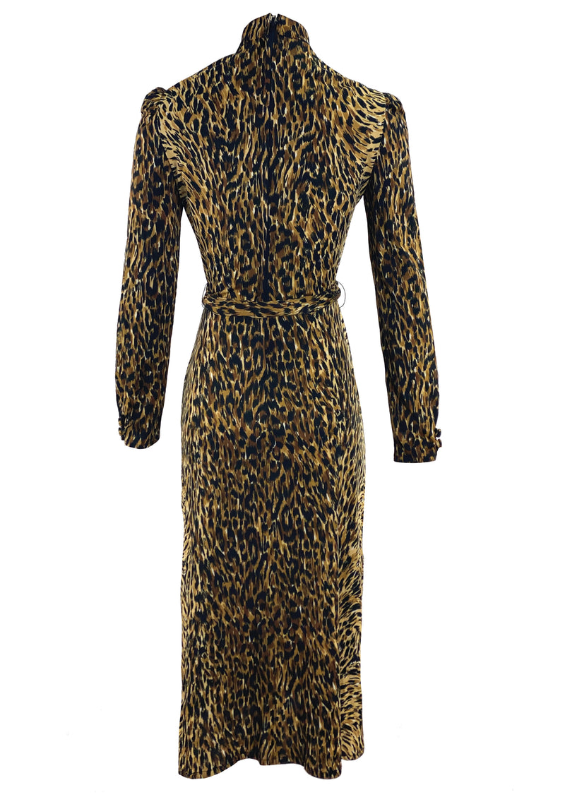Fabulous 1970s Wild Cat Jersey Print Dress- New!