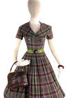 1950s Purple and Green Plaid Cotton Dress- New!