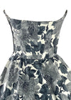 Stylish 1950s Strapless Gray Floral Cotton Cocktail Dress- New!