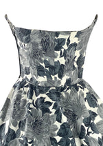 Stylish 1950s Strapless Gray Floral Cotton Cocktail Dress- New!