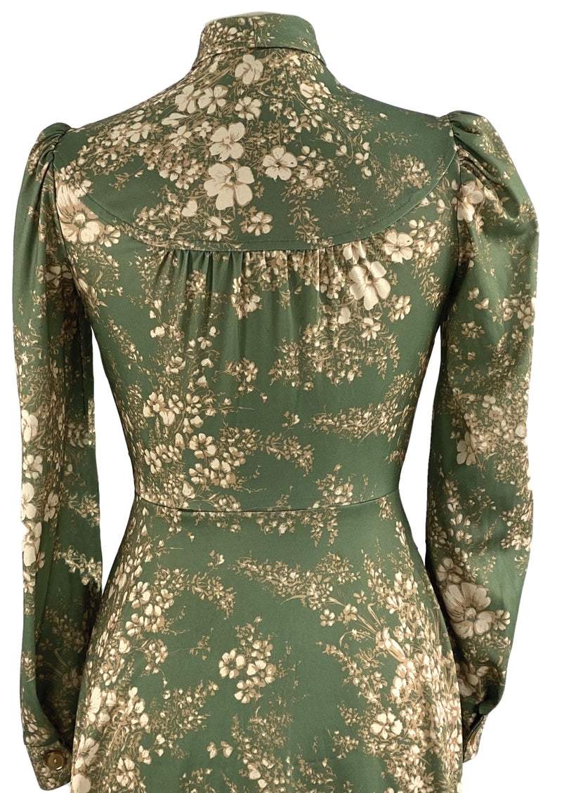 Vintage 1970s Olive Green Floral Mini Dress- NEW!