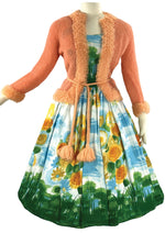 Vintage 1950s Scenic Floral Cotton Dress- New!