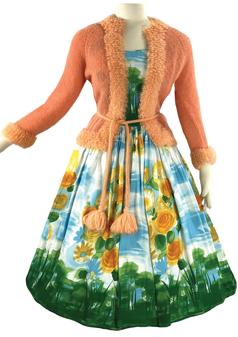 Vintage 1950s Scenic Floral Cotton Dress- New!