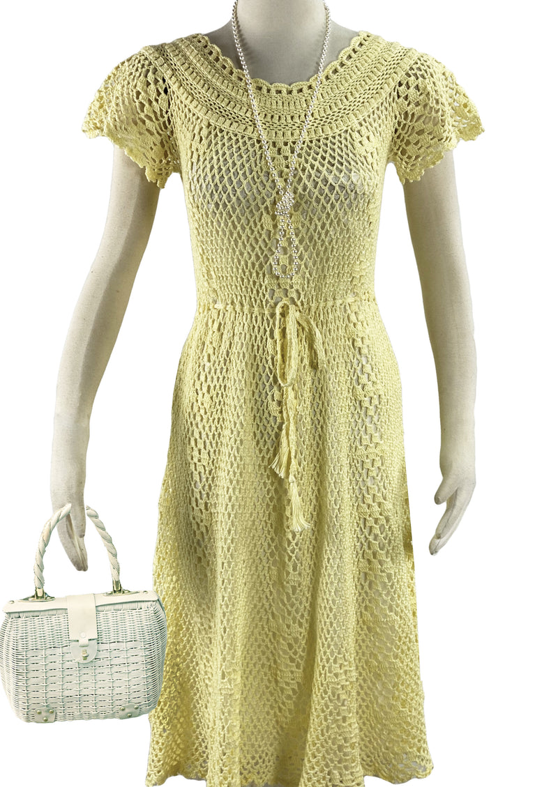 retro crochet dress Vintage 1960s Does 1930s Yellow Crochet Dress