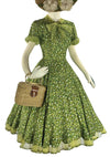 Spectacular Early 1950s Green Daisy Print Dress- New!