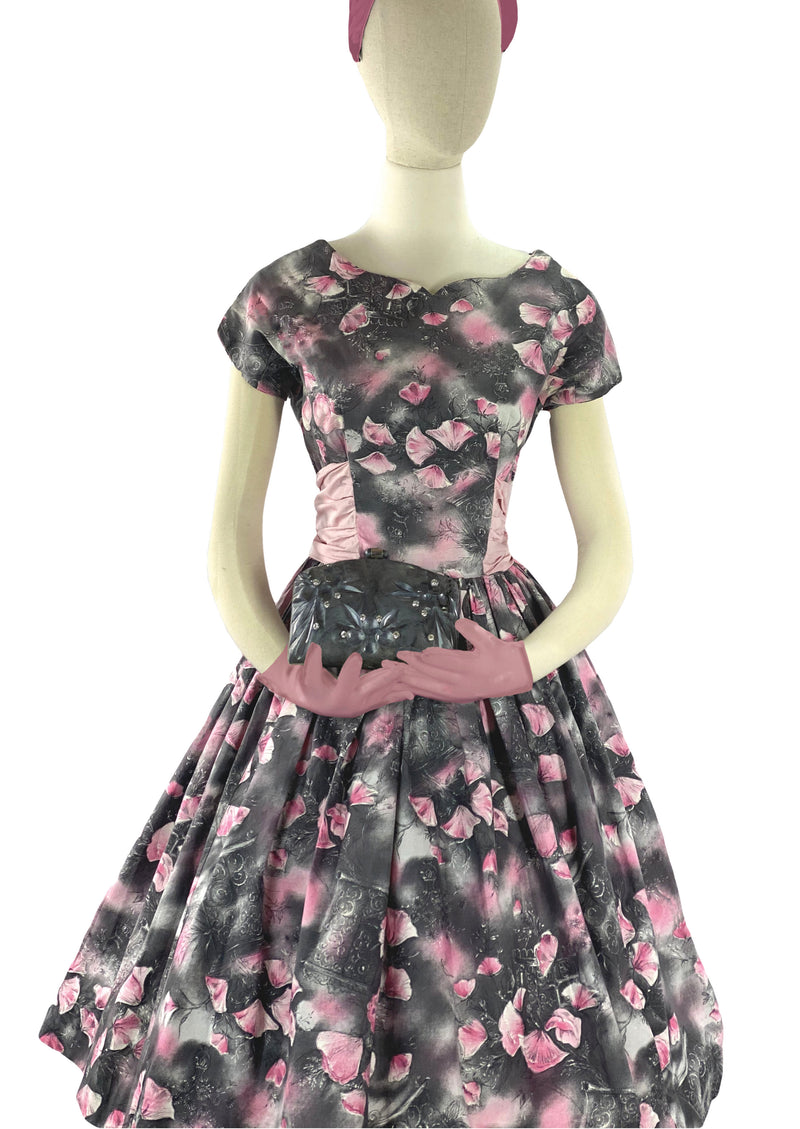 1950s Dancing Rose Petals Cotton Dress- New!