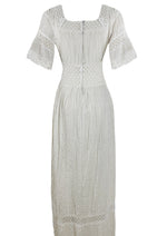 1970s Young Edwardian Look White Cotton Maxi Dress- New!