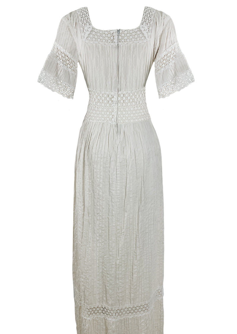 1970s Young Edwardian Look White Cotton Maxi Dress- New!