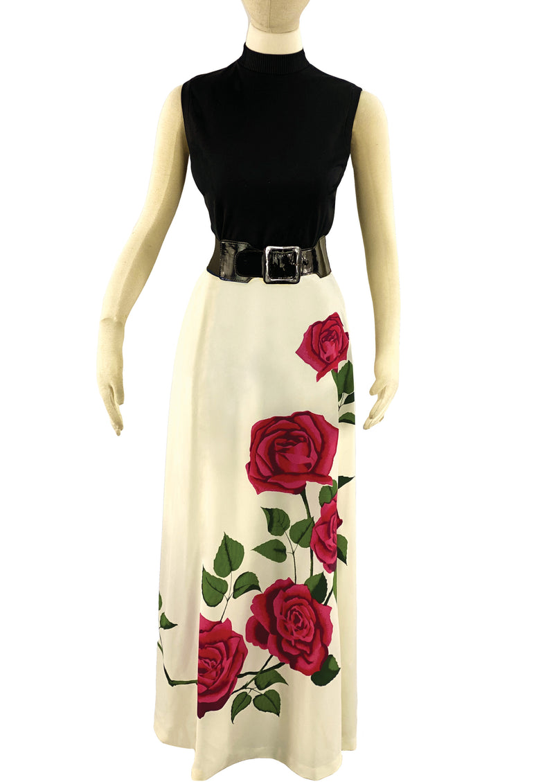 Vintage 1970s Red Roses Shaheen S4signer Maxi Skirt - New!