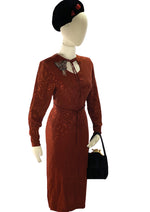 Vintage 1940s Russet Squiggle Rayon Dress- New!