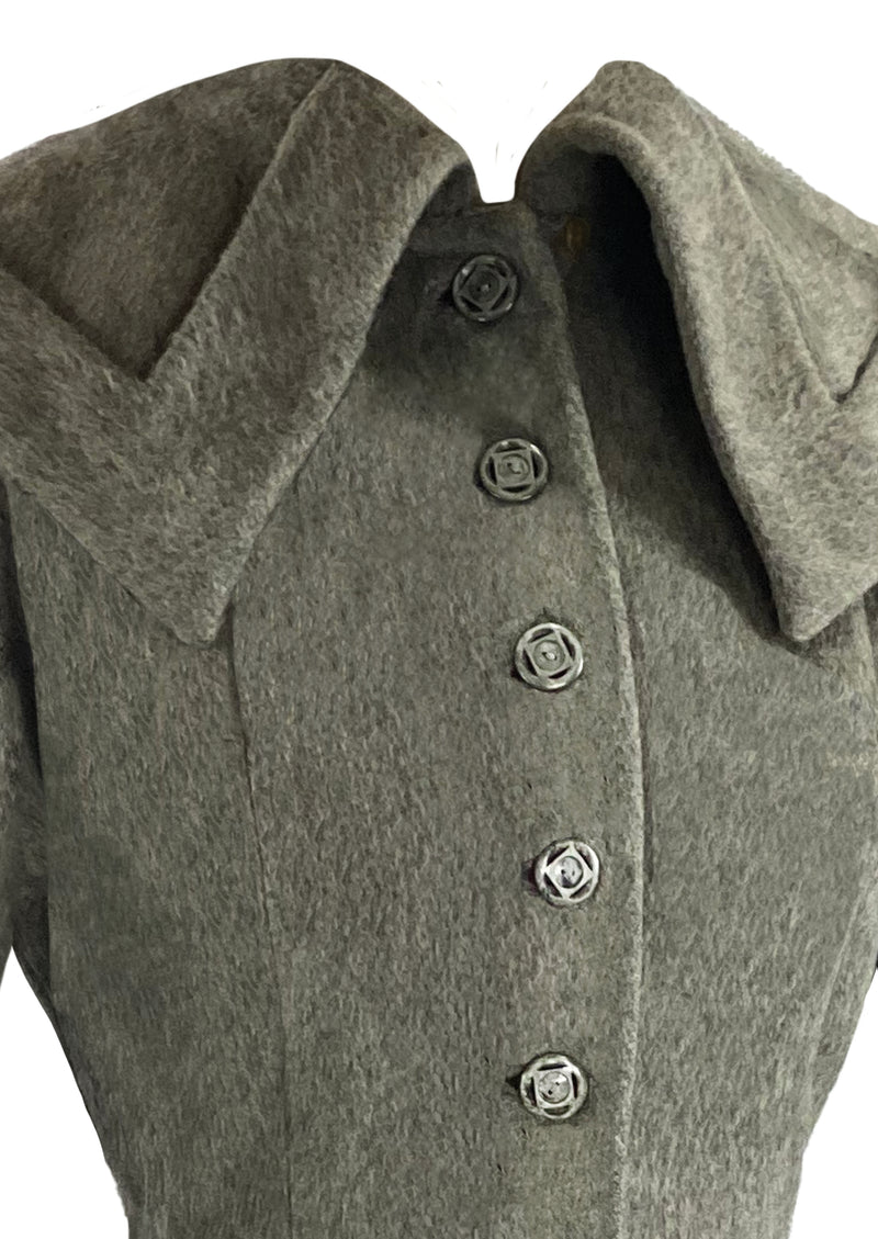 Dramatic 1950s Grey Flecked Wool Princess Coat- NEW!