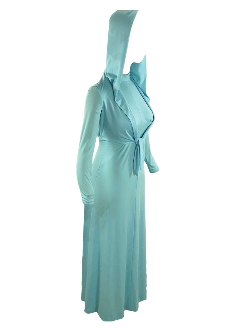 Vintage 1970s Blue Hooded Maxi Dress Ensemble - NEW!