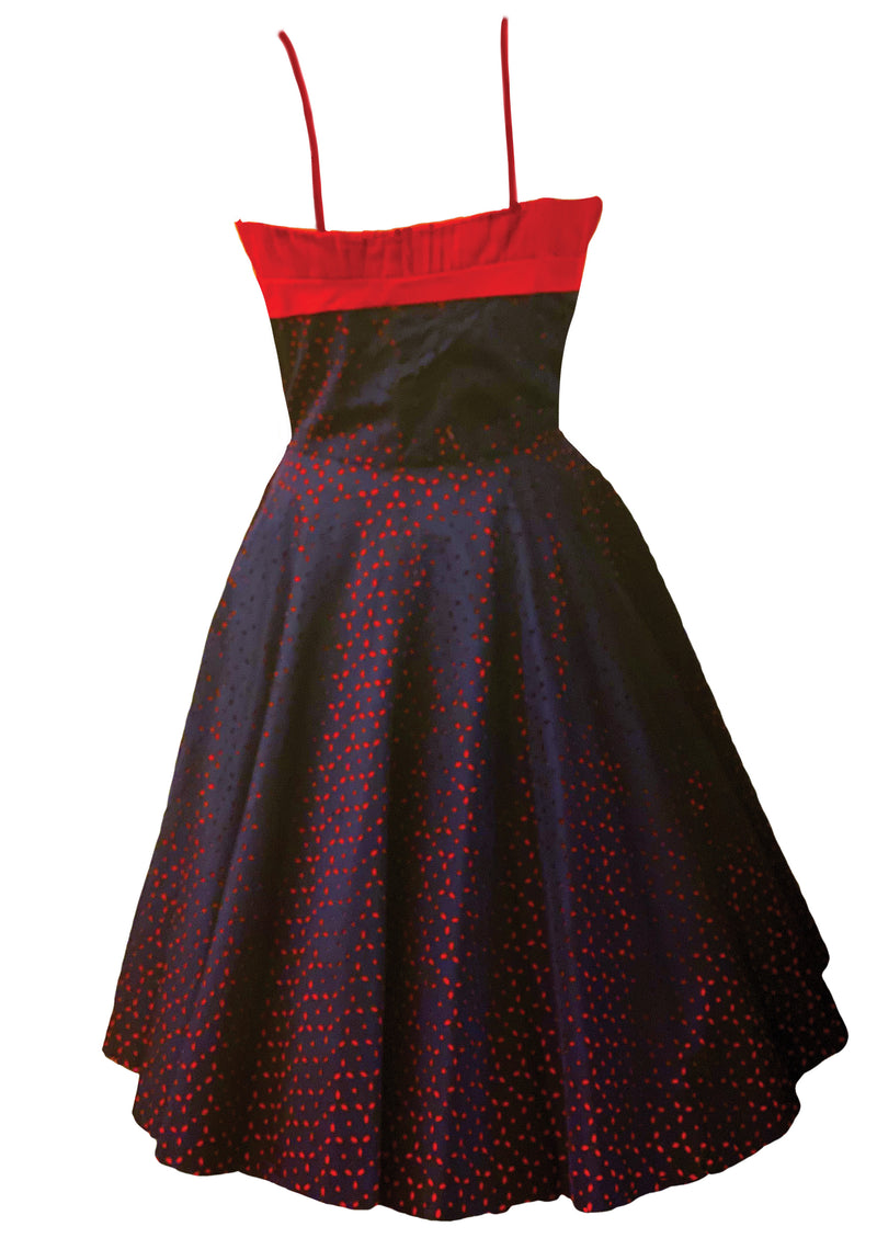 Late 1950s to Early 1960s Red & Blue Taffeta Dress- New!