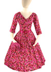 Spectacular 950s 1960s Magenta Roses Cotton Dress  - New!